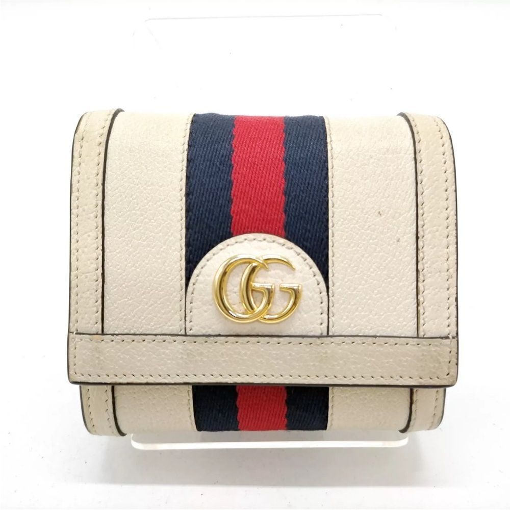 Gucci Mystic White Navy Stripe Sherry Line Web GG Marmont Ophidia Compact Wallet